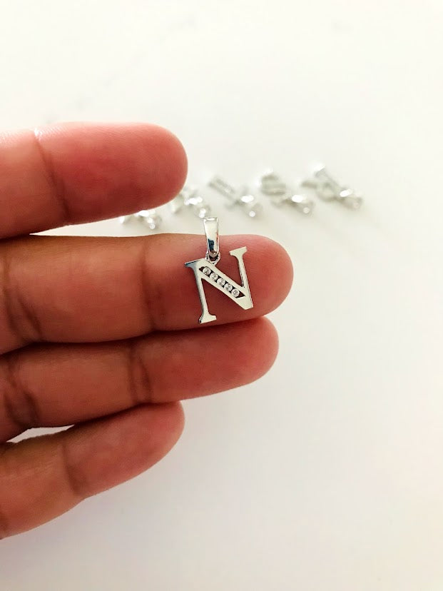 14K White Gold Initial Pendant with CZ