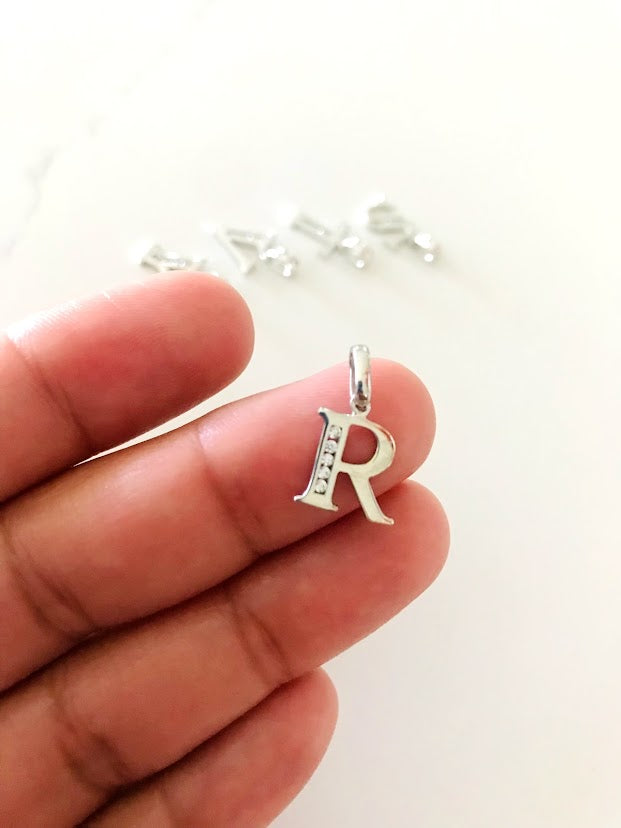 14K White Gold Initial Pendant with CZ