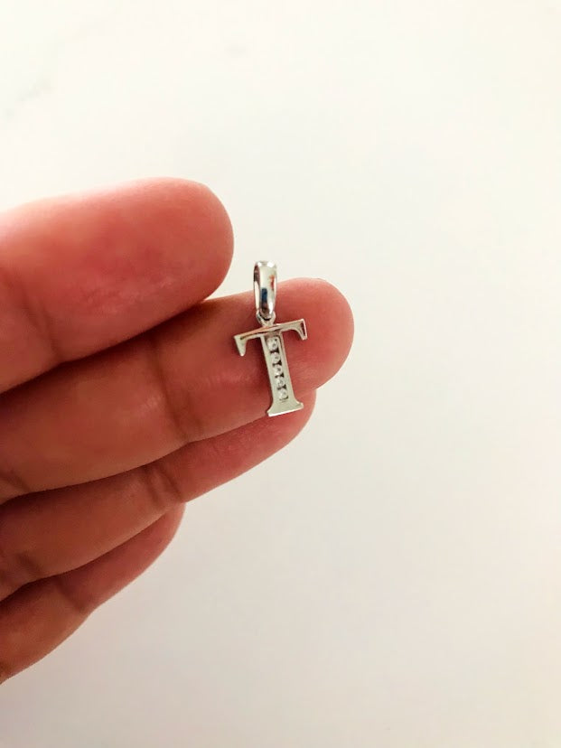14K White Gold Initial Pendant with CZ