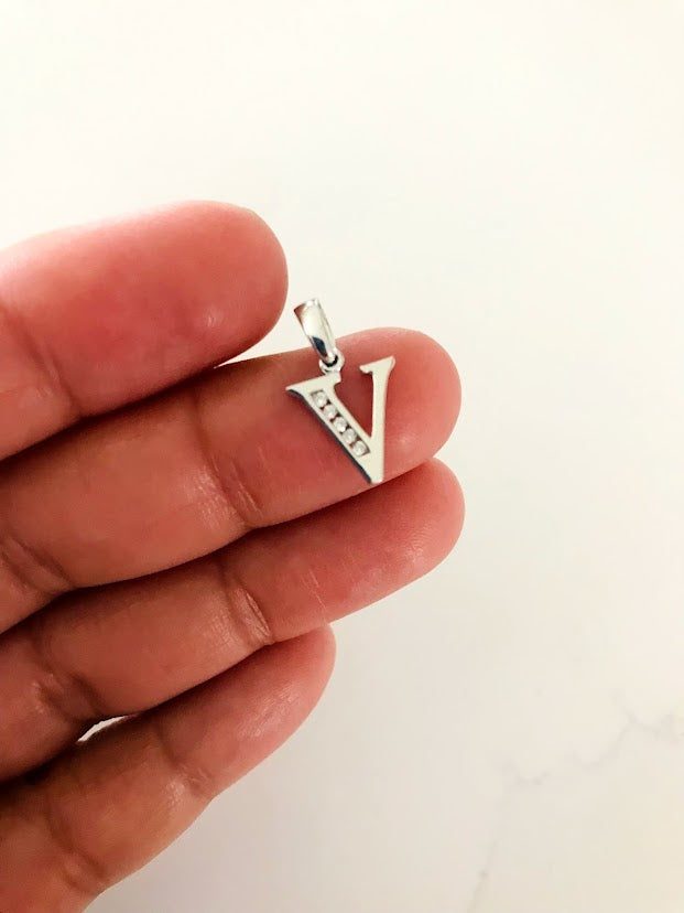 14K White Gold Initial Pendant with CZ
