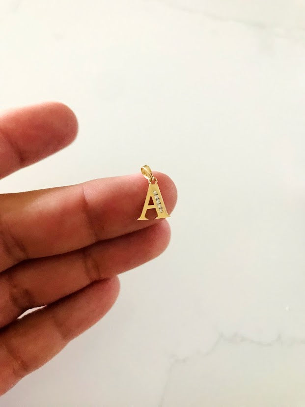 14K Yellow Gold Initial Pendant with CZ