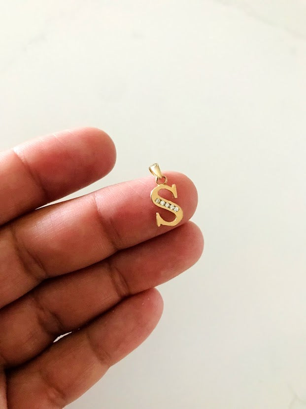 14K Yellow Gold Initial Pendant with CZ