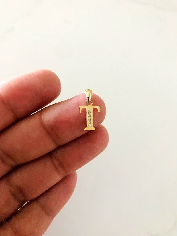 14K Yellow Gold Initial Pendant with CZ