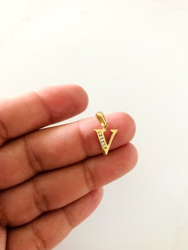 14K Yellow Gold Initial Pendant with CZ