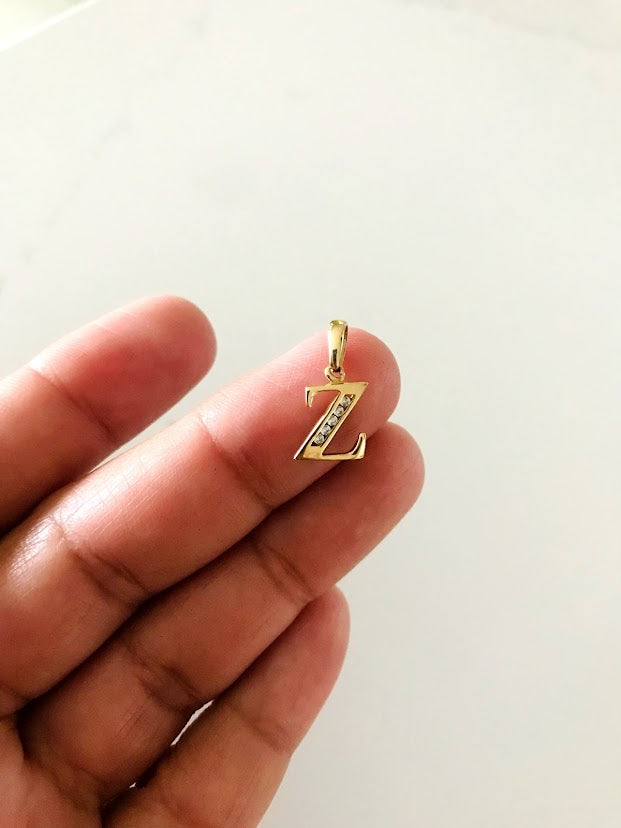 14K Yellow Gold Initial Pendant with CZ