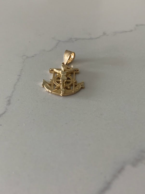 14K Solid Gold Jesus in a Anchor Pendant | Yellow Gold Pendant | Anchor Pendant | 14K Gold Pendant