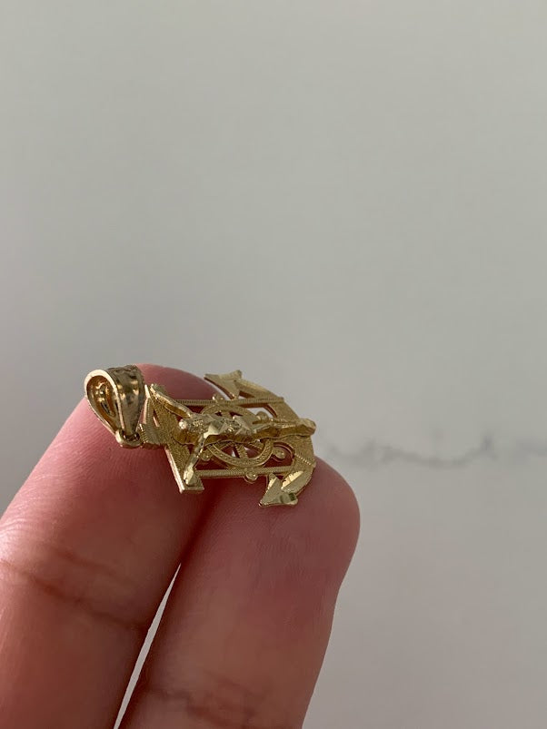 14K Solid Gold Jesus in a Anchor Pendant | Yellow Gold Pendant | Anchor Pendant | 14K Gold Pendant
