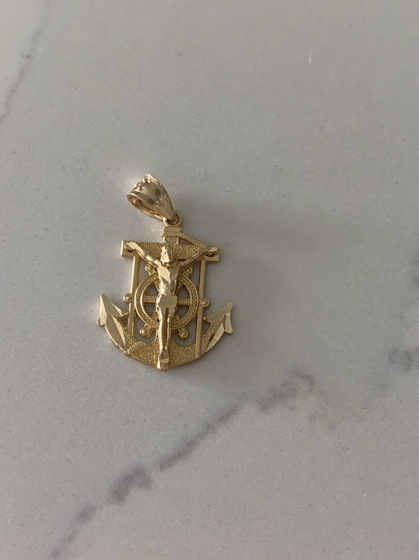 14K Solid Gold Jesus in a Anchor Pendant | Yellow Gold Pendant | Anchor Pendant | 14K Gold Pendant