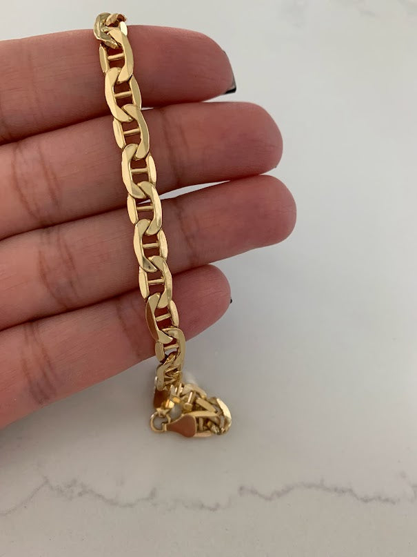14K Gold Mariner Bracelet , Mariner Link Bracelet, 7MM Width, 8" Length, Lobster Clasp, Adult Bracelet