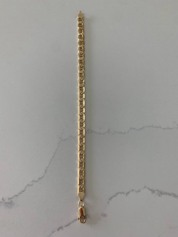 14K Gold Mariner Bracelet , Mariner Link Bracelet, 7MM Width, 8" Length, Lobster Clasp, Adult Bracelet