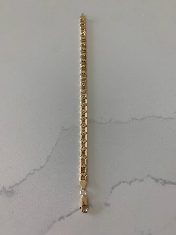 14K Gold Mariner Bracelet , Mariner Link Bracelet, 7MM Width, 8" Length, Lobster Clasp, Adult Bracelet