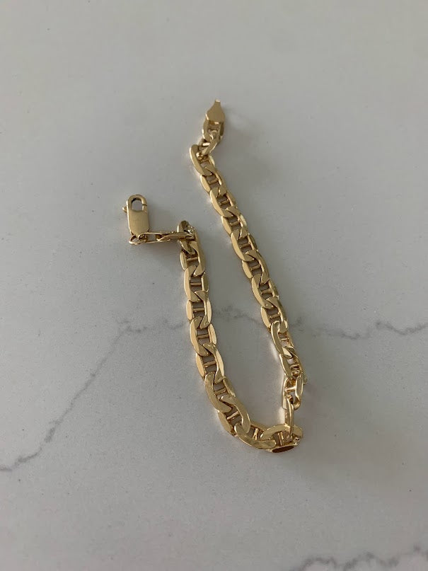 14K Gold Mariner Bracelet , Mariner Link Bracelet, 7MM Width, 8" Length, Lobster Clasp, Adult Bracelet