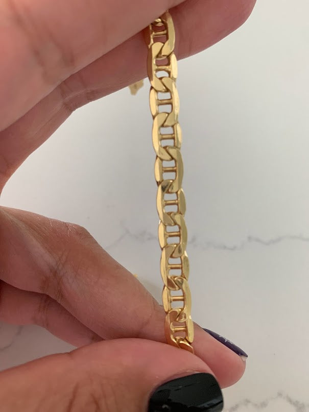 14K Gold Mariner Bracelet , Mariner Link Bracelet, 7MM Width, 8" Length, Lobster Clasp, Adult Bracelet