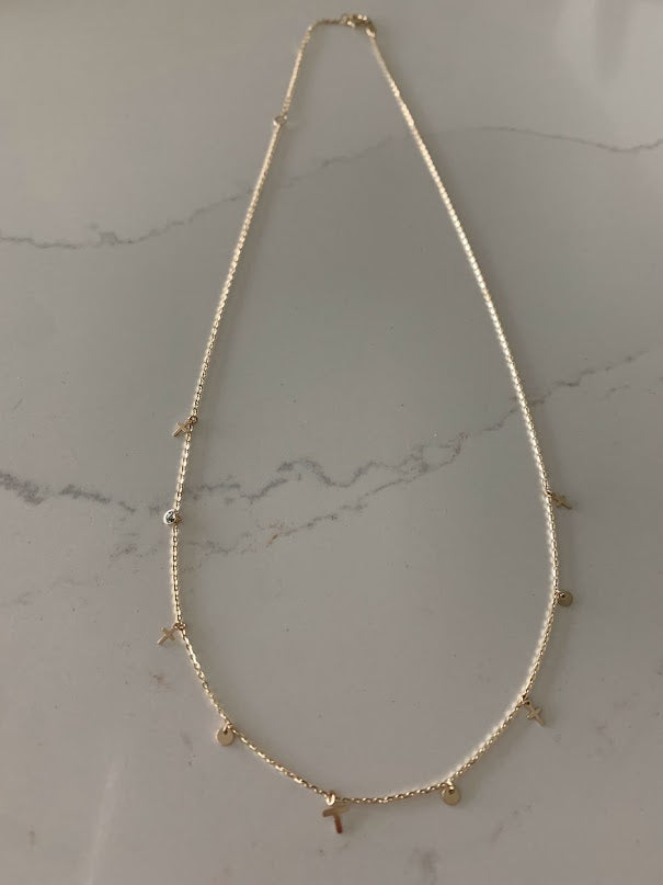 14K Solid Gold Cross and Discs Necklace | Yellow Gold Cross | Cross | 14K Solid Gold Cross Necklace | 3MM Cross