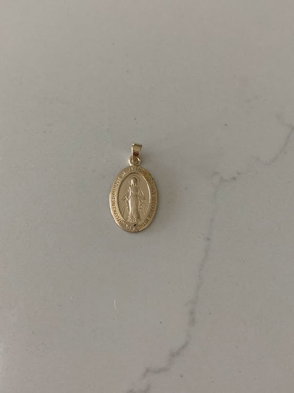 14K Solid Gold Virgin of Miracles | Yellow Gold Virgin | Catholic Pendant | 14K Virgen de la Milagrosa | 15MM