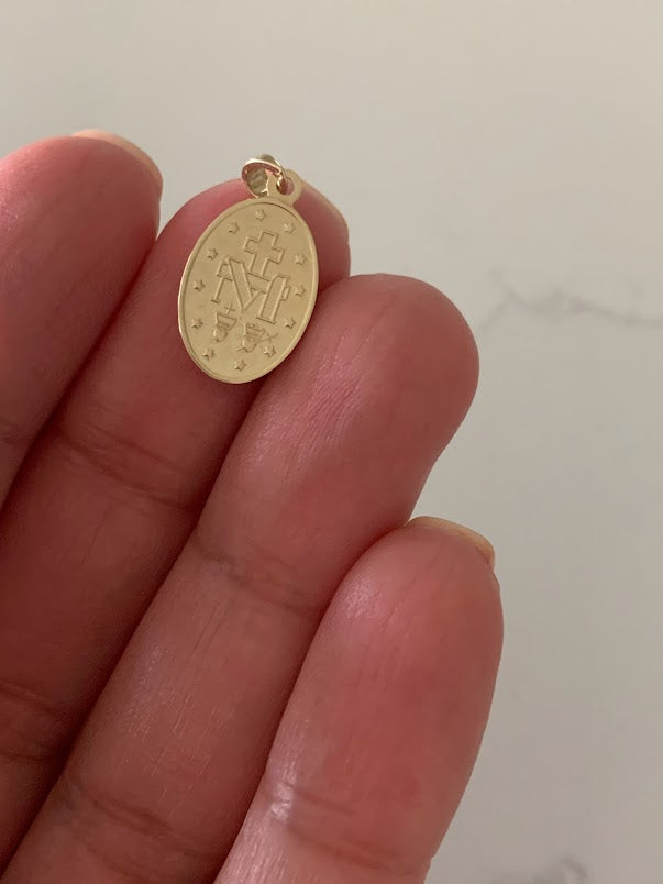 14K Solid Gold Virgin of Miracles | Yellow Gold Virgin | Catholic Pendant | 14K Virgen de la Milagrosa | 15MM