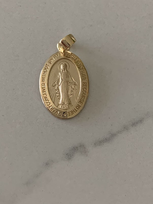 14K Solid Gold Virgin of Miracles | Yellow Gold Virgin | Catholic Pendant | 14K Virgen de la Milagrosa | 15MM