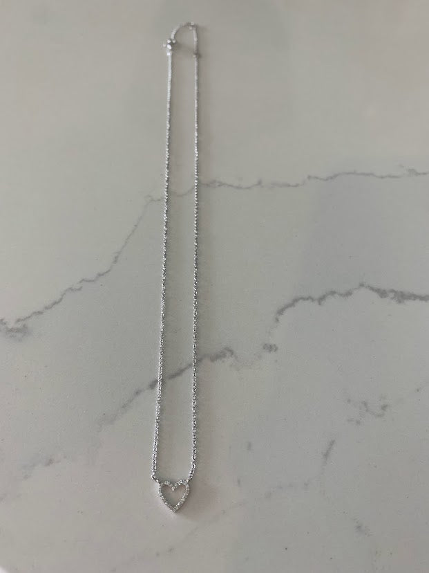 14K White Gold SOLID Heart Necklace | 14K Gold Cable Chain | Layering Gold Chain | SOLID GOLD | Diamonds