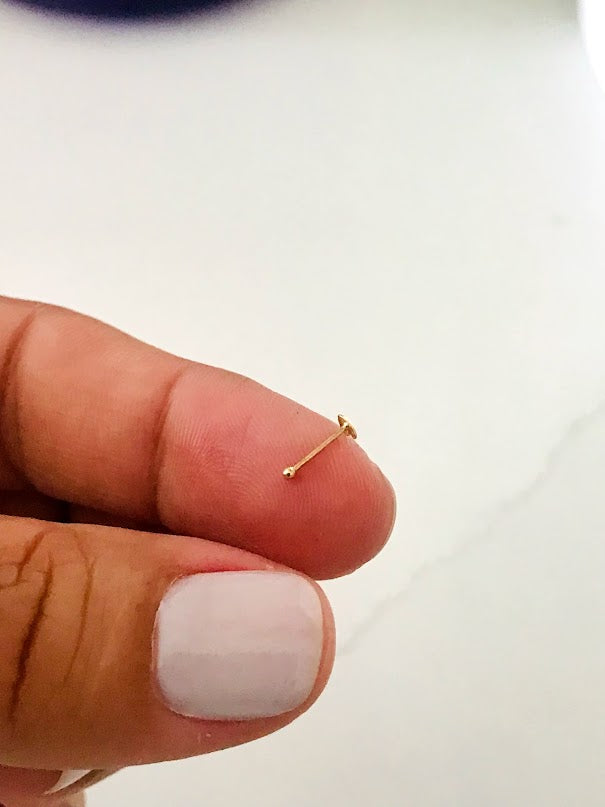 14K Yellow Gold, Heart Nose Stud, Yellow Gold Nose Stud, Bone Nose Stud