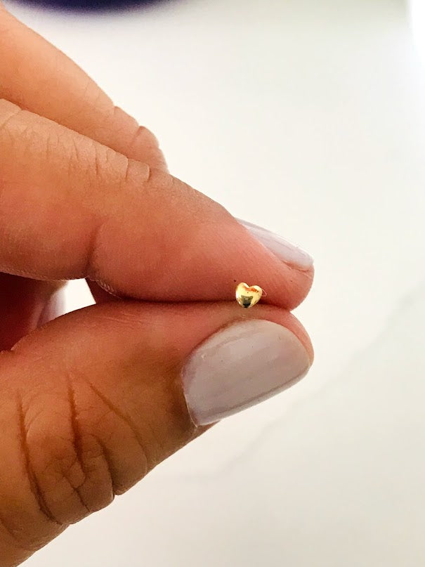 14K Yellow Gold, Heart Nose Stud, Yellow Gold Nose Stud, Bone Nose Stud