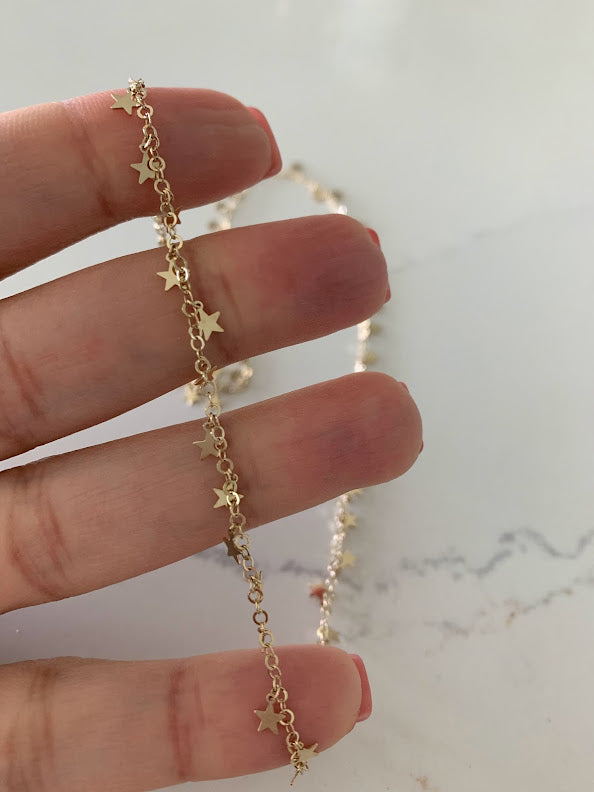 14k Solid Gold Multi Stars Necklace, Choker, Dainty Necklace, Layering Necklace, Stars Necklace, Solid Gold