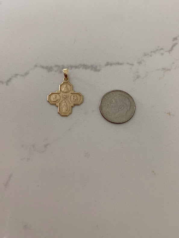 14K Solid Gold Cross | Large Yellow Gold Cross | Catholic Pendant | 14K Solid Gold Cross Christian Pendant | Four Saint Cross