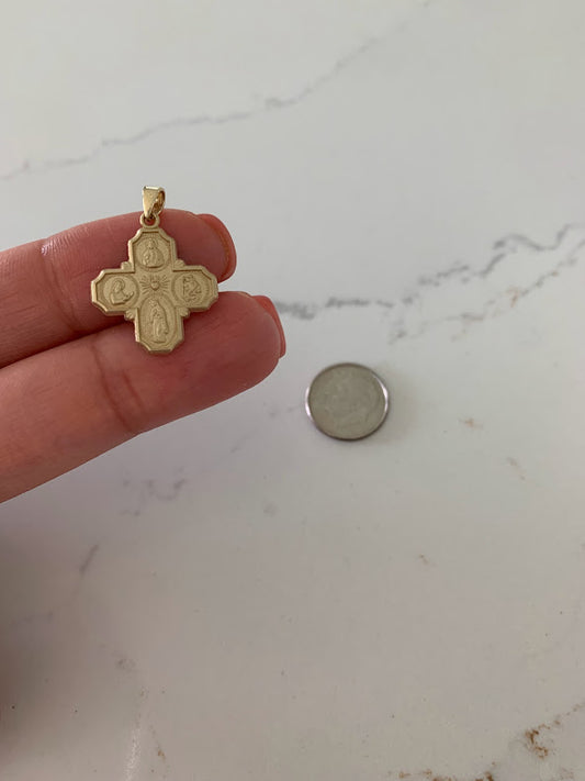 14K Solid Gold Cross | Large Yellow Gold Cross | Catholic Pendant | 14K Solid Gold Cross Christian Pendant | Four Saint Cross