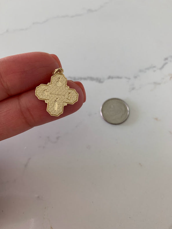 14K Solid Gold Cross | Large Yellow Gold Cross | Catholic Pendant | 14K Solid Gold Cross Christian Pendant | Four Saint Cross