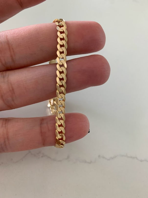 14K Gold Cuban Curb Link Bracelet , Cuban Link Bracelet, 4.5MM Width, 8" Length, Lobster Clasp, Adult Bracelet