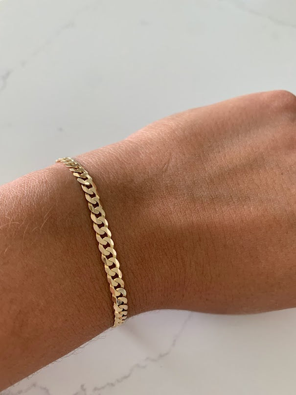 14K Gold Cuban Curb Link Bracelet , Cuban Link Bracelet, 4.5MM Width, 8" Length, Lobster Clasp, Adult Bracelet