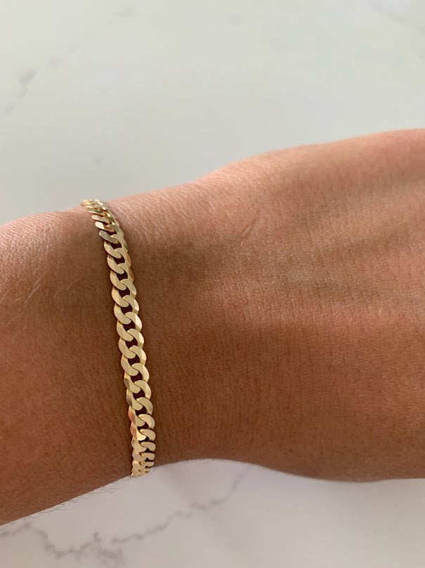 14K Gold Cuban Curb Link Bracelet , Cuban Link Bracelet, 4.5MM Width, 8" Length, Lobster Clasp, Adult Bracelet