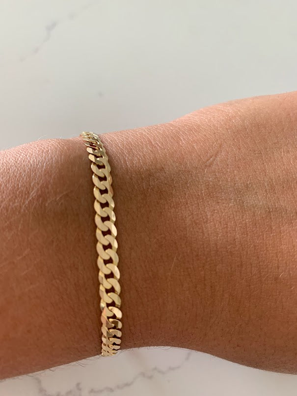 14K Gold Cuban Curb Link Bracelet , Cuban Link Bracelet, 4.5MM Width, 8" Length, Lobster Clasp, Adult Bracelet