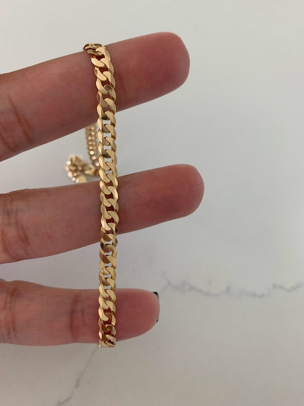 14K Gold Cuban Curb Link Bracelet , Cuban Link Bracelet, 4.5MM Width, 8" Length, Lobster Clasp, Adult Bracelet