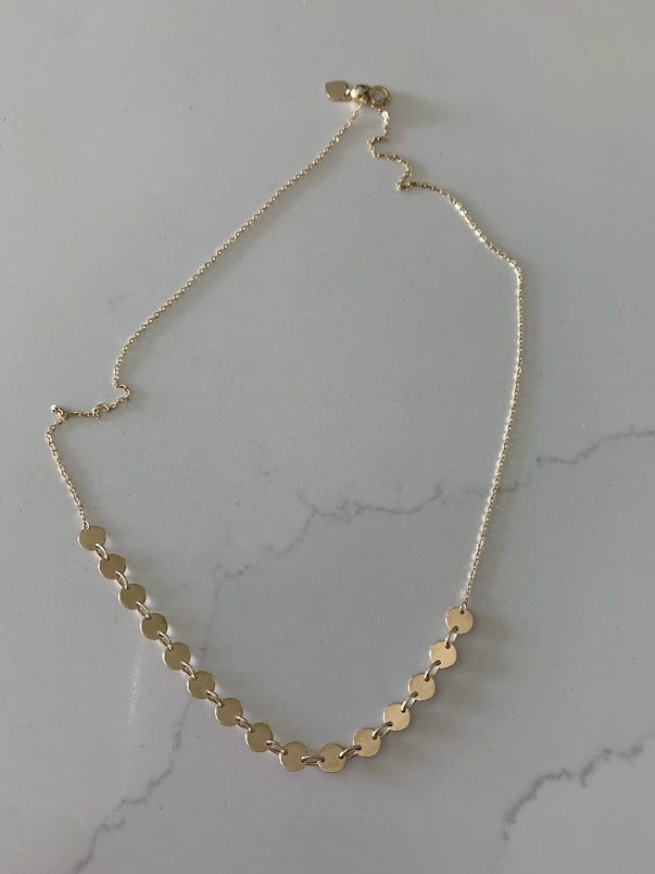 14k Solid Gold Adjustable Disc Choker Necklace, Dainty Necklace, Layering Necklace, 16"/18" Necklace
