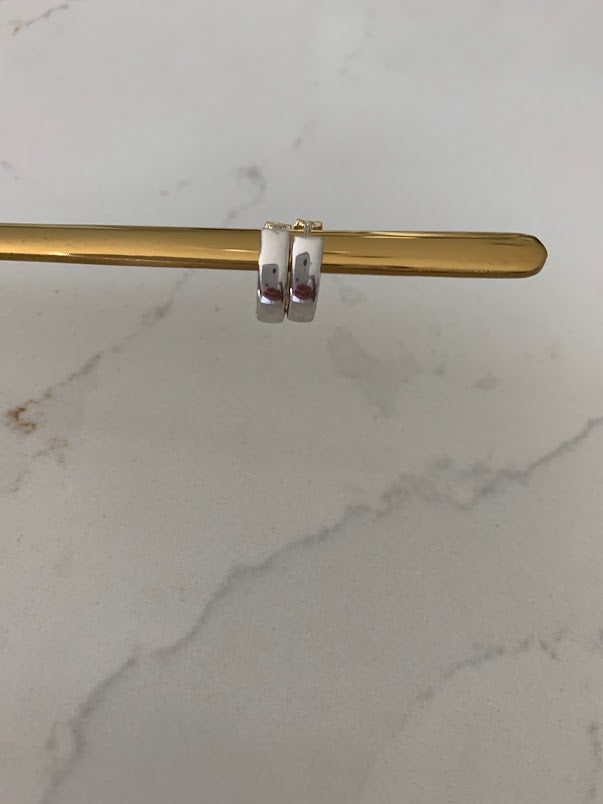 14K 12MM Two Tone Huggies, Everyday Earrings, Gold Earrings, 14K Yellow and White Gold Hoops, 14K One Loop Hoops