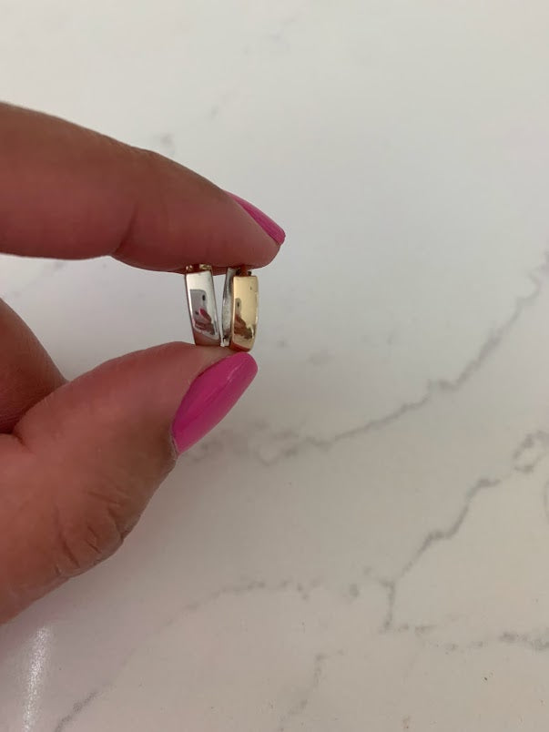 14K 12MM Two Tone Huggies, Everyday Earrings, Gold Earrings, 14K Yellow and White Gold Hoops, 14K One Loop Hoops