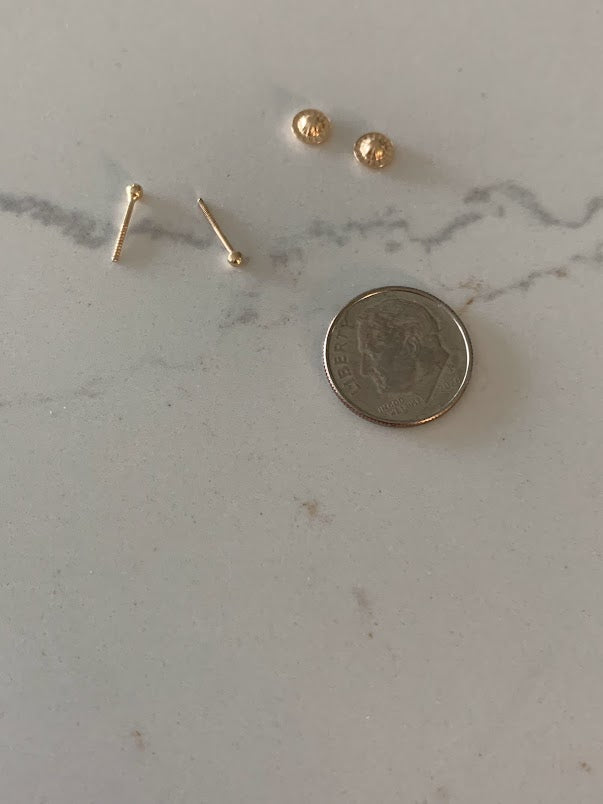 2MM 14K Gold Tiny Ball Stud, Screw Back Stud, 14K Gold Dainty, Bead Stud Earrings, Ball Studs, Tiny Ball Earrings