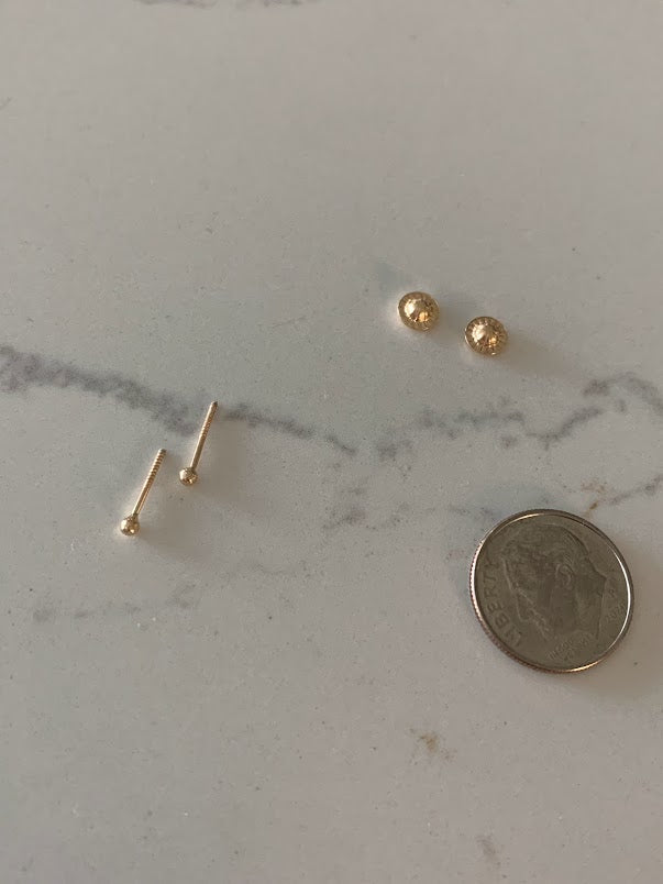 2MM 14K Gold Tiny Ball Stud, Screw Back Stud, 14K Gold Dainty, Bead Stud Earrings, Ball Studs, Tiny Ball Earrings