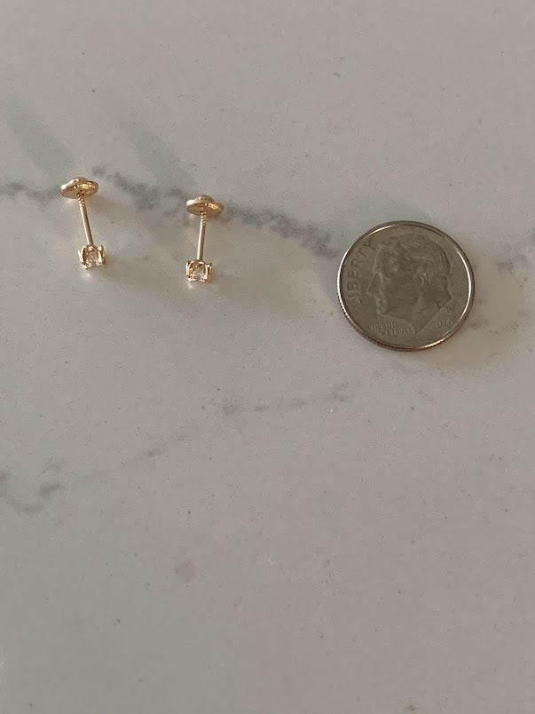 14K Gold 3MM Cubic ZC Studs on Four Prongs • CZ Earrings • 4 Prong Screw back Circular Studs • Cubic Zirconia 4 Prong Studs • 3MM C/Z