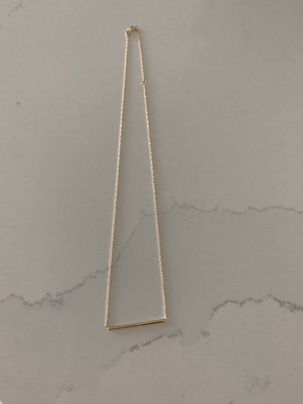 14K Gold Straight Thin Bar Necklace | 14K Gold Bar Necklace | Layering Gold Chain | SOLID GOLD