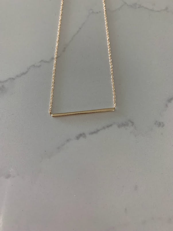 14K Gold Straight Thin Bar Necklace | 14K Gold Bar Necklace | Layering Gold Chain | SOLID GOLD