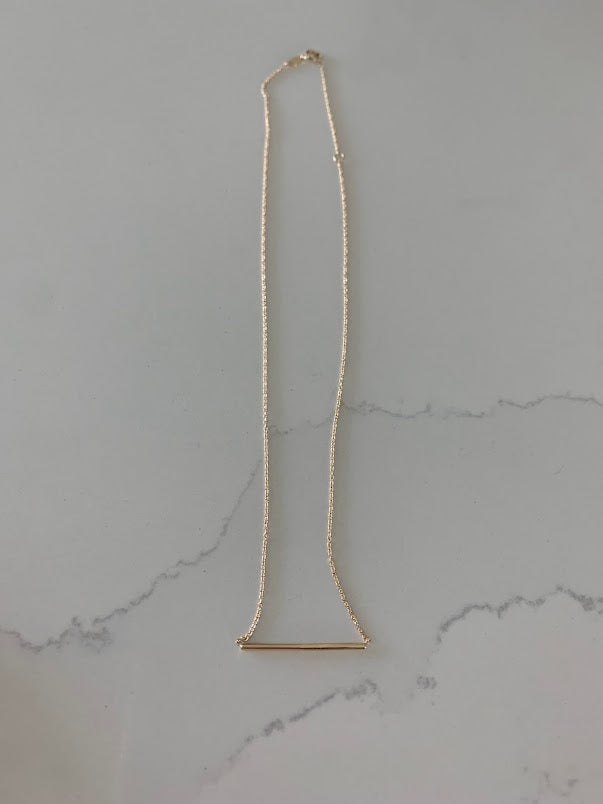 14K Gold Straight Thin Bar Necklace | 14K Gold Bar Necklace | Layering Gold Chain | SOLID GOLD