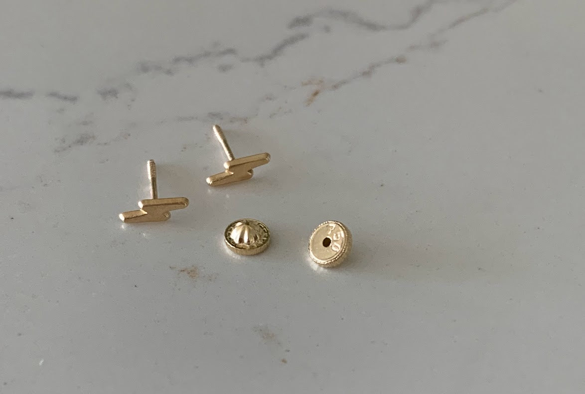 18K Gold Lightning Bolt Stud Earrings | Minimalist Earrings | Everyday Earrings | Dainty Earrings Lightning Studs