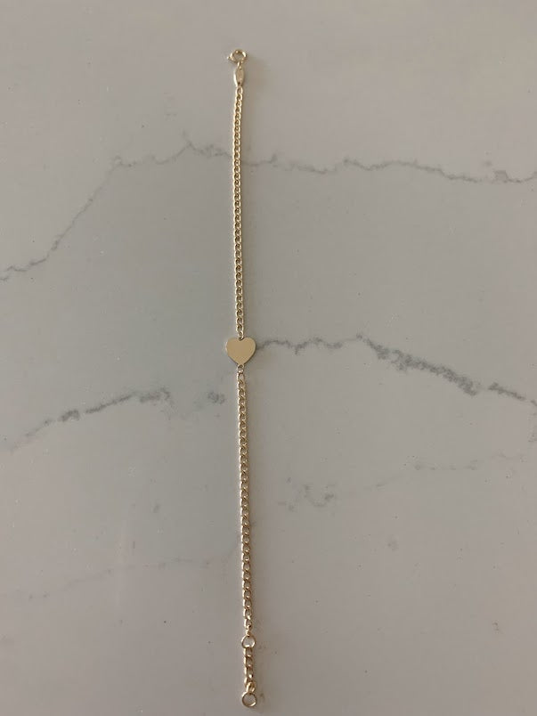 14K Gold Cuban Curb Bracelet with Flat Heart • Link Bracelet  • Cuban Link Bracelet with Heart • Cuban Link • 14K Gold Bracelet •