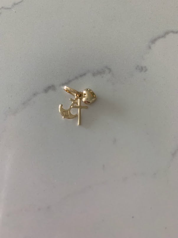14K Gold Heart, Cross and Anchor Solid Gold Pendant | Faith, Hope and Love Charms | Puff Heart | Triple Pendant