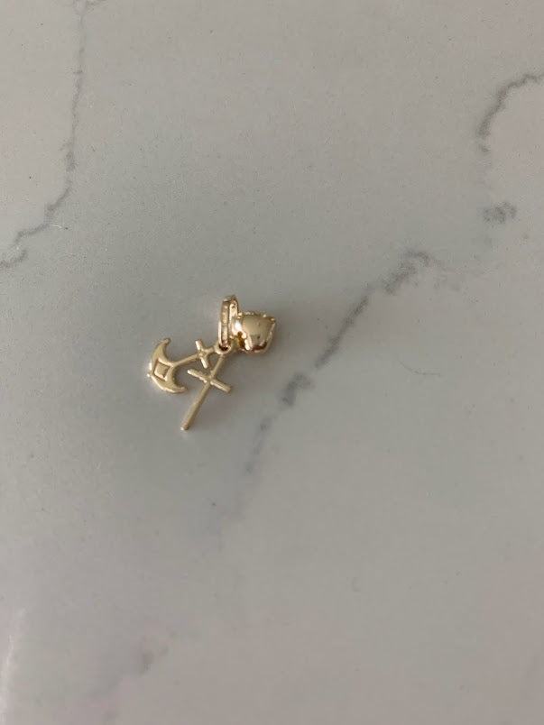14K Gold Heart, Cross and Anchor Solid Gold Pendant | Faith, Hope and Love Charms | Puff Heart | Triple Pendant