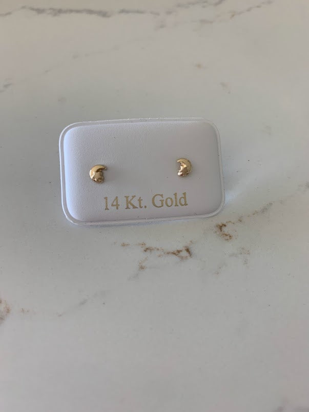 14K Gold 4MM Moon with Star Studs Earrings, Moon Earrings, Gold Studs, Celestial Earrings, 14K Gold Earrings
