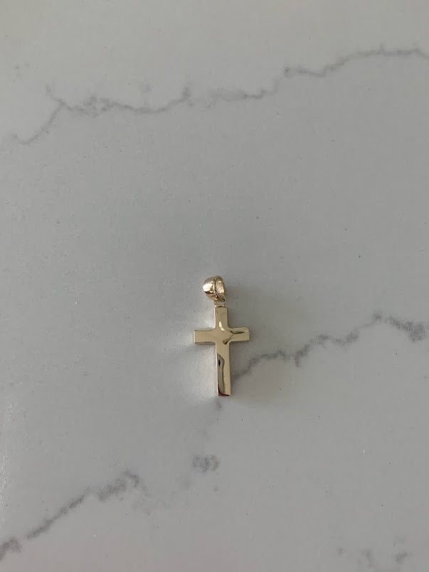 14K Solid Gold Curve Cross | Yellow Gold Cross | High Polish Cross