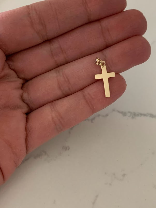 14K Solid Gold Curve Cross | Yellow Gold Cross | High Polish Cross