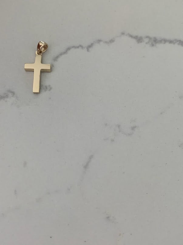 14K Solid Gold Curve Cross | Yellow Gold Cross | High Polish Cross